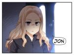  1girl angry black_dress blonde_hair castle commentary daenerys_targaryen dress english_text game_of_thrones highres hinghoi solo speech_bubble violet_eyes yandere 