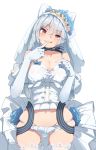  1girl :q animal_ears bow bridal_veil cat_ears choker commentary_request cowboy_shot dress elbow_gloves girls_frontline gloves hair_between_eyes hair_bow katuo1129 long_hair looking_at_viewer red_eyes silver_hair thigh-highs tokarev_(girls_frontline) tongue tongue_out veil 