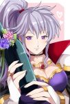  1girl bottle breasts cape fire_emblem fire_emblem:_seisen_no_keifu fire_emblem:_thracia_776 fire_emblem_heroes holding holding_bottle ishtar_(fire_emblem) jewelry large_breasts looking_at_viewer necklace ponytail rem_sora410 smile solo violet_eyes white_hair wine_bottle 