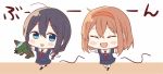  2girls ahoge black_hair blue_eyes blush braid brown_hair chibi closed_eyes commentary_request hairband kantai_collection multiple_girls school_uniform serafuku shigure_(kantai_collection) shiratsuyu_(kantai_collection) single_braid yukichi_(eikichi) 