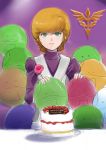  1girl blonde_hair closed_mouth commentary_request gacha-m green_eyes gundam gundam_unicorn happy_birthday haro looking_at_viewer mineva_lao_zabi pov short_hair smile solo 