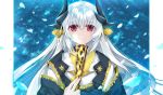  1girl blush dragon_girl dragon_horns eyebrows_visible_through_hair fan fate/grand_order fate_(series) grey_hair holding holding_fan horns japanese_clothes kimono kiyohime_(fate/grand_order) long_hair looking_at_viewer morizono_shiki obi red_eyes sash solo 