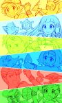  3boys 3girls alolan_vulpix commentary djmn_c highres kaki_(pokemon) lillie_(pokemon) mamane_(pokemon) mallow_(pokemon) multiple_boys multiple_girls multiple_monochrome pikachu pokemon pokemon_(anime) pokemon_sm_(anime) primarina satoshi_(pokemon) suiren_(pokemon) tsareena turtonator vikavolt z-ring 