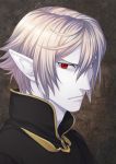  1boy brown_background commentary_request erebas_the_demon_king hair_between_eyes highres looking_at_viewer male_focus pale_skin pixiv_fantasia pixiv_fantasia_last_saga pointy_ears portrait red_eyes serious shima108 solo 