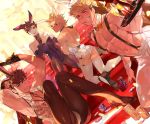 4boys ;d animal_ears ass belial_(granblue_fantasy) black_gloves black_hair brown_hair bunny_boy bunny_tail champagne_flute chippendales cleavage_cutout cup drinking_glass dutch_angle earrings fake_animal_ears fake_tail fishnet_pantyhose fishnets garter_straps gloves granblue_fantasy grin high_heels highres jewelry kneeling leotard lobelia_(granblue_fantasy) looking_at_viewer looking_back male_focus multiple_boys one_eye_closed open_mouth pantyhose picube525528 poker_chip rabbit_ears siete smile stairs suspenders tail tray undercut vane_(granblue_fantasy) white_legwear