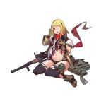  as_val as_val_(girls_frontline) assault_rifle blonde_hair blue_eyes fangdan_runiu full_body girls_frontline gloves gun midriff one_eye_closed open_mouth rifle scarf sitting thigh-highs torn_clothes transparent_background weapon 