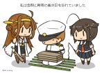  1boy 2girls admiral_(kantai_collection) ahoge artist_name bamboo baseball_bat black_hair black_serafuku black_skirt boots bound braid brown_hair chibi commentary_request curse_(023) dated detached_sleeves double_bun full_body hair_flaps hair_over_shoulder hairband hat headgear ishidaki kantai_collection kongou_(kantai_collection) long_hair military military_uniform multiple_girls nail nail_bat naval_uniform neckerchief nontraditional_miko peaked_cap pleated_skirt red_neckwear remodel_(kantai_collection) ribbon-trimmed_sleeves ribbon_trim school_uniform serafuku shigure_(kantai_collection) simple_background single_braid skirt solid_oval_eyes sweat sweating_profusely thigh-highs thigh_boots tied_up translated uniform whip white_background |_| 