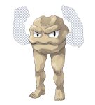  arms_up barefoot commentary fake_transparency gen_1_pokemon geodude highres legs looking_at_viewer mascot_costume meme no_humans pokemon pokemon_(creature) real_life rock simple_background solo standing white_background zwei_(santanawamuujojo) 