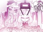  +_+ 2girls ^_^ anger_vein bandana bare_shoulders biting closed_eyes closed_mouth crane_game crown domino_mask furrowed_eyebrows hands_up heart hime_(splatoon) iida_(splatoon) imagining jewelry lip_biting mask medallion medium_hair mole mole_under_mouth motion_lines multiple_girls notori_d octarian ring smile sparkle splatoon_(series) splatoon_2 splatoon_2:_octo_expansion squid stuffed_toy suction_cups symbol-shaped_pupils tentacle_hair thought_bubble 