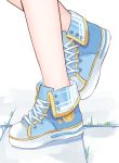  1girl blue_footwear close-up feet_only grass legs original shoes sneakers solo standing standing_on_one_leg star tile_floor tiles white_background yuuhagi_(amaretto-no-natsu) 