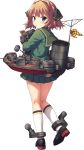  1girl blue_eyes brown_hair full_body green_jacket green_skirt hachijou_(kantai_collection) jacket kantai_collection long_sleeves machinery official_art pleated_skirt rigging short_hair skirt socks solo source_request transparent_background turret ugume white_legwear 