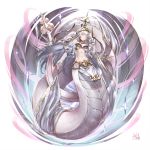  1girl absurdres breasts closed_eyes echidna_(granblue_fantasy) elbow_gloves gloves granblue_fantasy highres huge_filesize kawarage lamia large_breasts long_hair monster_girl navel pelvic_curtain scales veil white_hair 