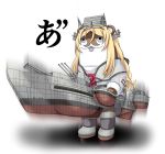  ascot blonde_hair bokukawauso cannon commentary cosplay flower full_body headgear highres kantai_collection long_hair long_sleeves mascot military military_uniform nelson_(kantai_collection) nelson_(kantai_collection)_(cosplay) otter red_flower red_neckwear red_rose rigging rose solo standing tk8d32 translated turret uniform 