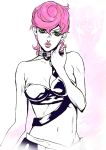  1girl green_eyes jojo_no_kimyou_na_bouken lipstick looking_at_viewer machida_shin&#039;ichi makeup pink_hair short_hair spice_girl_(stand) spot_color stand_(jojo) trish_una vento_aureo 