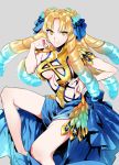  1girl astraea_(fate/grand_order) blonde_hair blue_hair breasts drill_hair fate/grand_order fate_(series) fingernails flower gradient_hair highres long_hair multicolored_hair revealing_clothes smile very_long_hair yellow_eyes 