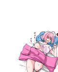  1girl ahoge blanket blue_hair breasts dreaming idolmaster idolmaster_cinderella_girls large_breasts multicolored_hair nightmare no_nipples pillow pink_hair ribeiku shirt_lift sleeping tears two-tone_hair white_background yumemi_riamu 