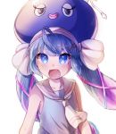 1girl blue_eyes blue_hair blush eel_hat fang hat highres imamiya_pinoko long_hair looking_at_viewer open_mouth otomachi_una sailor_collar short_sleeves solo twintails very_long_hair vocaloid 