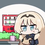  2girls ak-12_(girls_frontline) an-94_(girls_frontline) animated animated_gif artist_request bread cup eating food food_on_face girls_frontline grass headband hiding looping_animation lowres mug multiple_girls steam vending_machine 