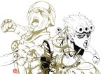  1boy commentary giorno_giovanna gold_experience jojo_no_kimyou_na_bouken lineart looking_at_viewer machida_shin&#039;ichi shouting signature stand_(jojo) translated white_background 