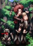  boots braid cat felyne forest highres midriff monster_hunter mosho nature red_hair redhead 