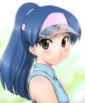  blush face idolmaster kisaragi_chihaya long_hair ponytail smile sportswear tennis_uniform visor visor_cap yellow_eyes zanzi 
