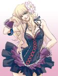  blue_eyes bracelet corset earrings flower jewelry long_hair macross macross_frontier miwa sheryl_nome wink 