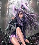  barefoot bunny_ears feet gun kabutoyama long_hair purple_hair rabbit_ears reisen_udongein_inaba rifle skirt touhou weapon 