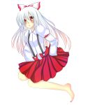  1girl bow fujiwara_no_mokou long_hair red_eyes skirt solo suspenders touhou uranaishi_(miraura) white_hair 