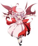  azuma_syoujuan blue_hair demon_wings dress hat mary_janes outstretched_arms red_eyes remilia_scarlet ribbon ribbons shoes short_hair smile solo spread_arms touhou wings 