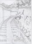  kurihara_nagisa looking_back monochrome sketch sketchbook_full_colors stairs traditional_media 