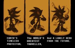  3boys aura boots deltarune energy_blade full_body furry furry_male gloves hand_up hedgehog_boy holding holding_weapon male_focus multiple_boys parody pixel_art scene_reference shadow_the_hedgehog short_tail silhouette silver_the_hedgehog sonic_(series) sonic_the_hedgehog spacedawgspace spotlight standing tail weapon 
