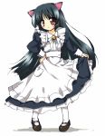  bell black_hair cat_ears long_hair maid mary_janes pantyhose red_eyes shoes 