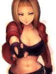  blue_mary breasts cleavage curvy fatal_fury fingerless_gloves gloves humio jacket king_of_fighters large_breasts midriff smile snk 
