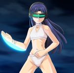  (^_^)_(pixiv198858) blue_hair bracelet choker cloud clouds head head_mounted_display idolmaster jewelry kisaragi_chihaya laser long_hair mecha_chihaya mecha_musume muhi11234 navel swimsuit 