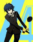  blue_eyes blue_hair cabbie_hat egawa_satsuki gun hat persona persona_4 reverse_trap satsuki_(dorowa) school_uniform shirogane_naoto short_hair weapon 