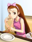  (^_^)_(pixiv198858) brown_eyes brown_hair bunny doughnut eating hairband idolmaster krispy_kreme long_hair minase_iori muhi11234 rabbit sleeveless stuffed_animal stuffed_toy 