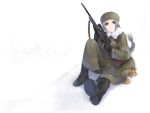  braid coat fox gun hat left-handed original rifle silver_hair simosi sitting sniper_rifle snow solo wallpaper weapon winter 