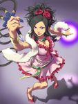  barrier black_hair blue_eyes breasts cleavage deborah dragon_quest dragon_quest_v dress energy_ball flower hair_flower hair_ornament jewelry long_hair magic mole necklace pinky_out rose roses whip 