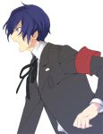  armband bad_id blue_eyes blue_hair ginka_sima kari_(pixiv43254) male persona persona_3 school_uniform short_hair simple_background solo 