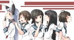  5girls absurdres bangs black_eyes black_hair blue_sailor_collar blunt_bangs brown_eyes brown_hair collared_shirt dress fubuki_(kantai_collection) hair_ribbon hatsuyuki_(kantai_collection) headgear highres kantai_collection long_hair low_ponytail low_twintails macho_(illust888new_m) miyuki_(kantai_collection) multiple_girls murakumo_(kantai_collection) neckerchief necktie orange_eyes parted_bangs ponytail red_neckwear ribbon sailor_collar sailor_dress school_uniform serafuku shirayuki_(kantai_collection) shirt short_eyebrows short_hair short_ponytail short_twintails sidelocks silver_hair tress_ribbon twintails two-tone_background upper_body white_background 