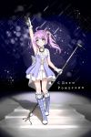  1girl absurdres aqua_eyes boots copyright_request highres idol idol_(7th_dragon) lolita_fashion neko_kizuna original purple_hair twintails 