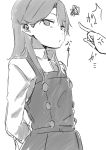 /\/\/\ 1girl anger_vein angry arashio_(kantai_collection) arms_behind_back bangs belt blush buttons closed_mouth collared_shirt commentary dress eyebrows_visible_through_hair eyes_visible_through_hair frown greyscale hair_over_shoulder highres kantai_collection long_hair long_sleeves looking_away monochrome pinafore_dress pointing puffy_cheeks rakisuto remodel_(kantai_collection) shirt simple_background skirt squiggle swept_bangs upper_body white_background 