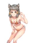  1girl absurdres animal_ears bikini breasts cat cat_ears cat_girl facial_mark frilled_bikini frills highres kanniepan navel niyah short_hair silver_hair striped striped_bikini swimsuit xenoblade_(series) xenoblade_2 