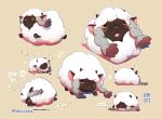  animal animal_ears charging_(attack) dark_skin gen_8_pokemon highres horns lamb multiple_views no_humans open_mouth pokemon pokemon_(creature) sheep sheep_ears sheep_horns sleeping smile solo upside-down wool wooloo zzz 