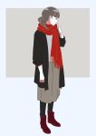  1girl black_legwear boots brown_hair cardigan closed_eyes natsukage_tokage original pantyhose scarf shawl skirt solo 