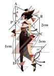  1girl appi523 bangs black_hair blunt_bangs expressionless full_body geometry highres looking_at_viewer math number original profile red_eyes red_nails short_hair simple_background solo standing white_background 