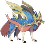  blue_fur holding holding_sword holding_weapon no_humans official_art pokemon pokemon_(creature) pokemon_(game) pokemon_swsh sword sword_in_mouth transparent_background weapon wolf yellow_eyes zacian 