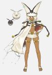  1girl belt beltbra breasts cape clover colored_eyelashes creature dark_skin four-leaf_clover full_body guilty_gear guilty_gear_xrd hat highres huge_weapon long_hair orange_eyes platinum_blonde_hair ramlethal_valentine short_shorts shorts thigh_strap under_boob weapon white_hair zaki_(narashigeo) 