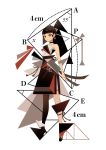  1girl appi523 bangs black_hair blunt_bangs expressionless full_body geometry highres looking_at_viewer math number original red_eyes short_hair simple_background solo standing triangle white_background 
