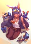  &lt;o&gt;_&lt;o&gt; 1girl alternate_costume animal_ears brown_pants collarbone creature cup dark_skin facepaint facial_mark faicha fate/grand_order fate_(series) from_above highres holding holding_cup jackal_ears jewelry long_hair low-tied_long_hair medjed necklace nitocris_(fate/grand_order) pants purple_hair sidelocks sitting sleeveless tank_top very_long_hair violet_eyes white_tank_top yokozuwari 
